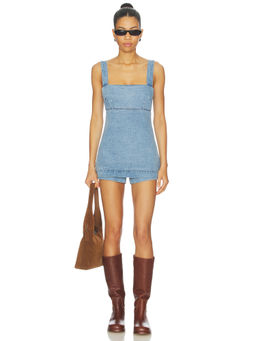 Show Me Your Mumu - Denim Women's Sleeveless Square Neck Romper Blue
