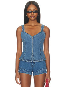 Show Me Your Mumu - Shay Women's Sleeveless Zip-Front Denim Corset Top Waterfall Blue