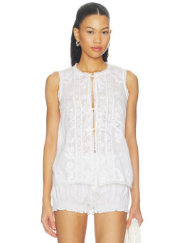 Show Me Your Mumu - Camden Women's Sheer Embroidered Tie-Up Blouse Cream