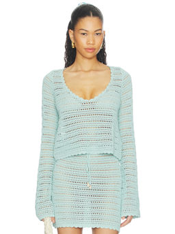 Show Me Your Mumu - Offshore Women's Sheer Crochet Knit Full Sleeves Top Green