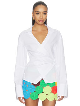 Simon Miller - Poplin Women's Wrap Tie-Up Blouse Beige