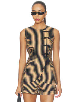 Simon Miller - Mavis Women's Striped Sleeveless Linen Blend Top Tan