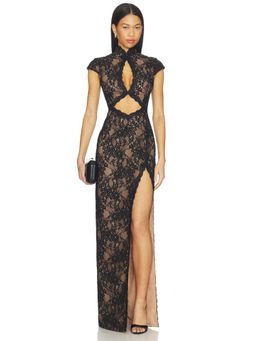 SAU LEE - Moira Lace Women's Cut-Out High Neck Maxi Dress Black