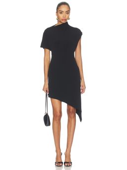 Sandy Liang - Sonar Women's Asymmetrical Open Back Bodycon Midi Dress Black