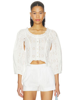 Sandy Liang - Palisade Women's Eyelet Cut-Out Button Blouse White