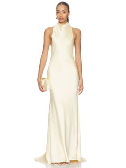 Sonya Moda - Petra Women's Satin Sleeveless High Neck Maxi Gown Yellow