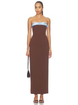 Sonya Moda - Ivrea Ribbon Women's Strapless Boned Bodice Maxi Dress Brown
