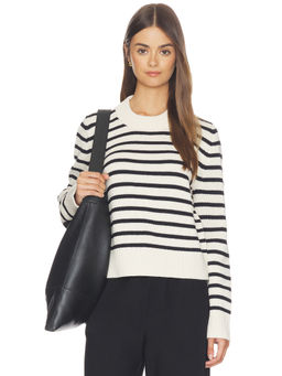 Sold Out NYC - Favorite Women's Striped Ribbed Hem Crew Neck Sweater Black