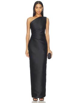 SOLACE London - Kira Women's One-Shoulder Twill Maxi Dress Black