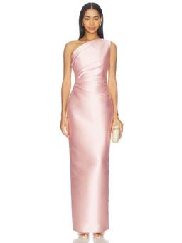 SOLACE London - Kira Women's One Shoulder Twill Maxi Dress Pink