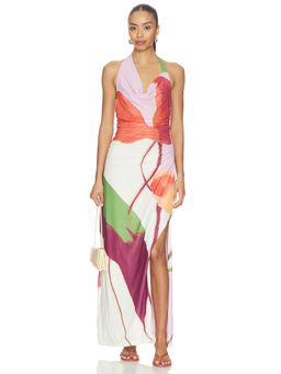 Sovere - Kalea Women's Halter Neck Ruched Maxi Dress Multi-Color