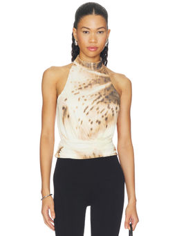 Sovere - Odette Women's Ruched Halter Neck Mesh Top Yellow