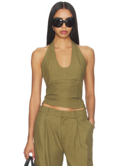 Sovere - Sabine Women's Halter Neck Sleeveless Twill Top Khaki