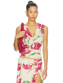 Sovere - Azalea Women's Floral Ruched Cowl Neck Top Cream