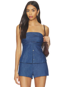 Sovere - Quinn Women's Strapless Shirred Bodice Corset Top Mid-wash Blue