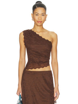 Sovere - Harper Women's One Shoulder Ruched Lace Top Brown
