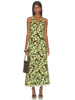 SIEDRES - Zenya Women's Halter Neck Fringe Trim Maxi Dress Multi-Color