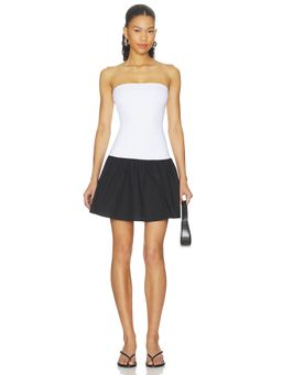 Susana Monaco - Poplin Tube Women's Strapless Drop Waist Mini Dress White & Black
