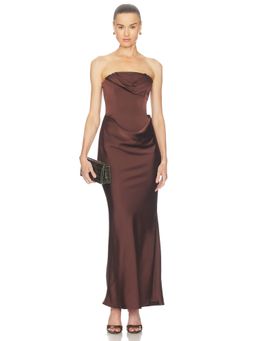 ROTATE - Corsage Long Women's Strapless Corset Maxi Dress Brown