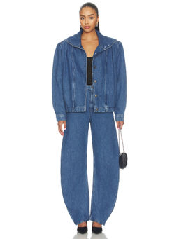 ROTATE - Draped Women's High-Waist Barrel-Leg Jeans Medium Blue Denim