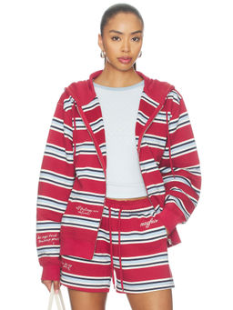 The Mayfair Group - Striped Women's Zip-Up Hoodie Red