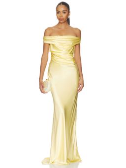 The Sei - Bardot Women's Off-Shoulder Satin Silk Gown Custard