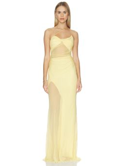 The Sei - Strappy Diaphanous Women's Satin Chiffon Panel Gown Custard