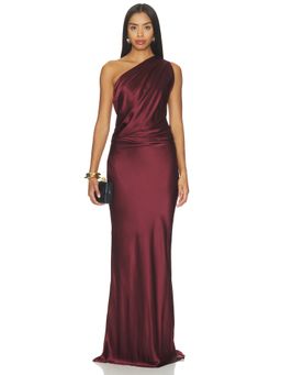 The Sei - Draped Women's One Shoulder Silk Satin Gown Burgundy