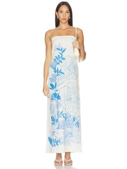 Verandah - Women's Strapless Floral Linen-Cotton Maxi Dress Ivory