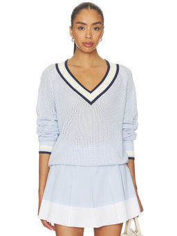 Varley - Maurice Women's V-Neck Net Knit Pullover Sweater Xenon Blue