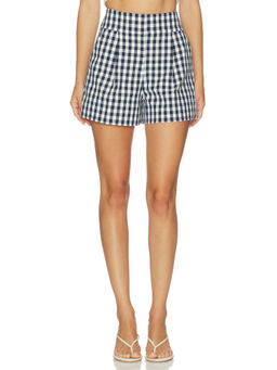 Veronica Beard - Haina Women's High-Waist Gingham Cotton Shorts Navy Blue