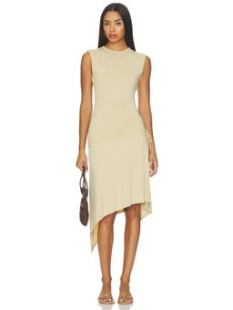 With Jean - Evie Women's Sleeveless Side Tie Asymmetric Hem Midi Dress Beige