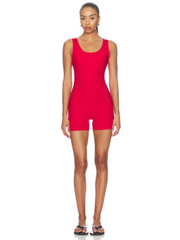 YEAR OF OURS - Ribbed Women's Scoop Neck Pull-On Playsuit Red