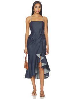 Yumi Kim - Shari Women's Strappy Ruffle Wrap Midi Dress Navy Blue
