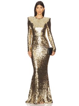 Zhivago - Lumen Women's Sequined Padded Shoulder Gown Gold