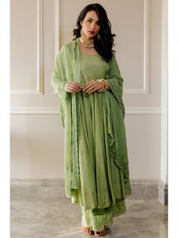 Paulmi & Harsh - Paulmi Harsh Pista Green Anarkali With Chudi Sleeves (Set of 3)