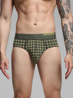 Jack & Jones - Checks Mid Rise Olive Brief for Men