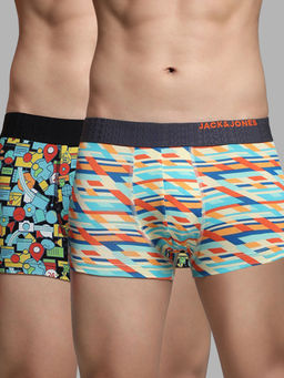 Jack & Jones - Abstract Print Mid Rise Multicolor Trunks for Men (Pack of 2)