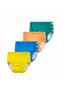 Chinmay Kids - Teal, Orange, Blue & Yellow Reusable Swimwear Diaper Pants for Unisex (Set of 4)