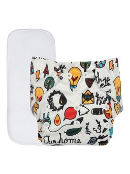 Chinmay Kids - White Prints Reusable, Washable and Adjustable Cloth Diaper