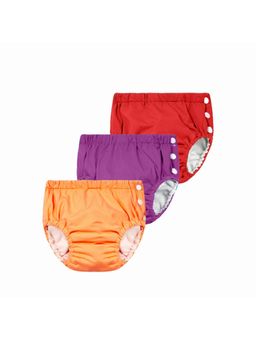 Chinmay Kids - Red, Purple & Orange Reusable Swimwear Diaper Pants for Unisex (Set of 3)