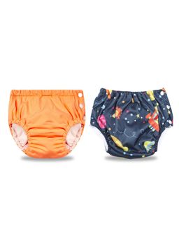 Chinmay Kids - Orange-Navy Blue Reusable Swimwear Diaper for Unisex (Set of 2)