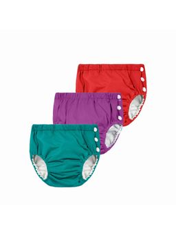 Chinmay Kids - Red, Purple & Teal Reusable Swimwear Diaper Pants for Unisex (Set of 3)