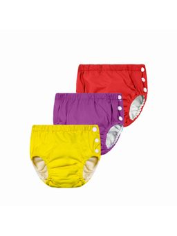 Chinmay Kids - Red, Purple & Yellow Reusable Swimwear Diaper Pants for Unisex (Set of 3)
