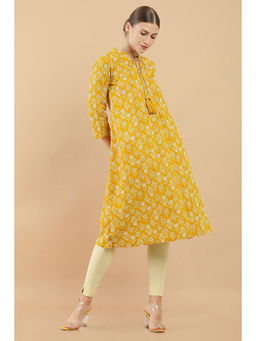 Soch - Mustard Yellow Cotton Floral Print Kurta