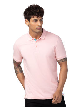 Spykar - Pink Polo Collar Half Sleeves Blended T-Shirt for Men