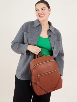 Accessorize London - Womens Tan Classic Zip Around Backpack