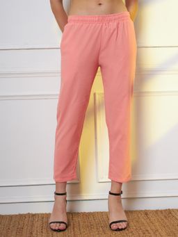 FITHUB - Women Peach High-Rise Regular Fit Solid Pants