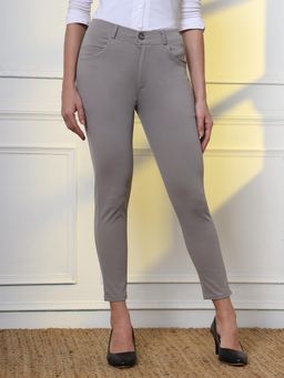 FITHUB - Women Grey High-Rise Slim Fit Formal Trouser