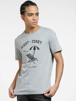 Jack & Jones - Grey Graphic Print Crew Neck T-shirt